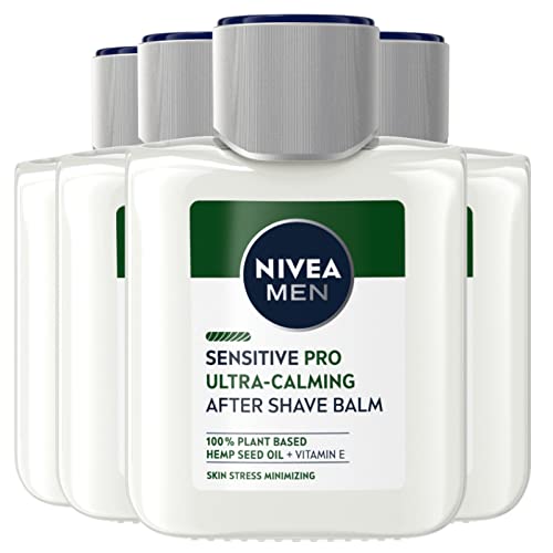 Nivea Men Sensitive Pro Aftershave Balsam Ultra-Calming After Shave Herren mit Hanfsamenöl und Vitamin und beruhigendem Bartbalsam – 4 Flaschen à 100 ml von NIVEA