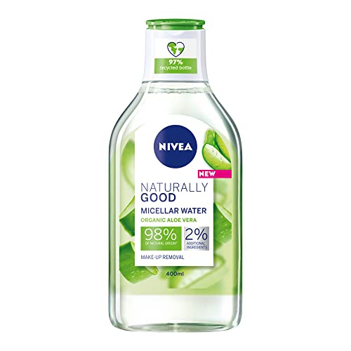 NIVEA Naturally Good Mizellenwasser (400 ml), natürliches mizellares Reinigungswasser mit Aloe-Vera-Duft, reinigender Make-up-Entferner, beruhigende Gesichtswäsche, 99% natürlich (Verpackung kann von Nivea