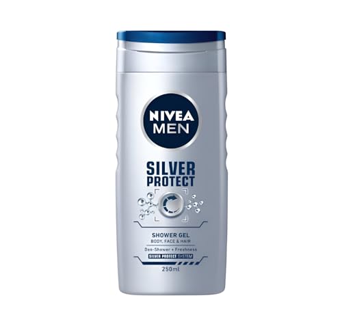 Nivea Shower Gel 250ml Men Silver Protect Cleansing Caring Silver Innovative 99% Biodegradable Formula With Ions for All Skin Types for Body, Face and Hair (Pack of 5) von NIVEA