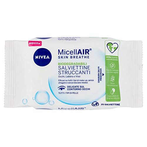 Nivea MicellAir Skin Breathe Make-up-Tücher für alle Arten von Make-up, zarte Gesichtstücher aus 100% natürlichem Stoff, 1 x 25 Stück von NIVEA