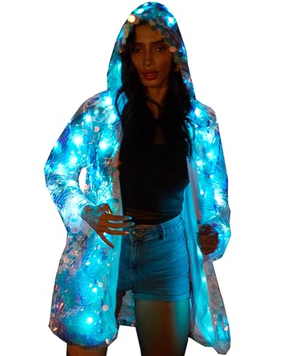 NIWOTA Damen Mädchen LED Pailletten Super Flash Jacke Leuchten Rave Kreative Mantel Bühnenkostüm Xmas Party Kostüm 15 Farbe (2XL) von NIWOTA