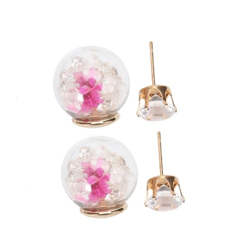 NIYANGLE 1 Paar Glaskugeln Gebrochene Diamanten Getrocknete Blumen Ohrstecker Ohrschmuck Kleines Dekoratives Ohr Accessoire Damen Blumen Ohrringe Doppelseitige Doppelkugel Ohrringe von NIYANGLE