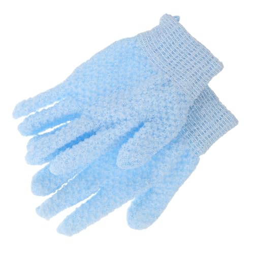 NIYANGLE 1 Paar Handschuhe schrubben Peeling für den Körper Peeling-Duschhandschuhe für Frauen Badehandschuhe Körperwaschhandschuh Peeling-Luffa mit Handtuch Nylon Sky-blue von NIYANGLE