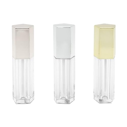 NIYANGLE 1 Satz Diy Lip Gloss Flasche Fünf Eckige Tube Für Lippenpflege Leere Lippenstiftflasche Silber Gold Und Roségold Tragbar Und Praktisch Für Und Mädchen 3 Stücke von NIYANGLE