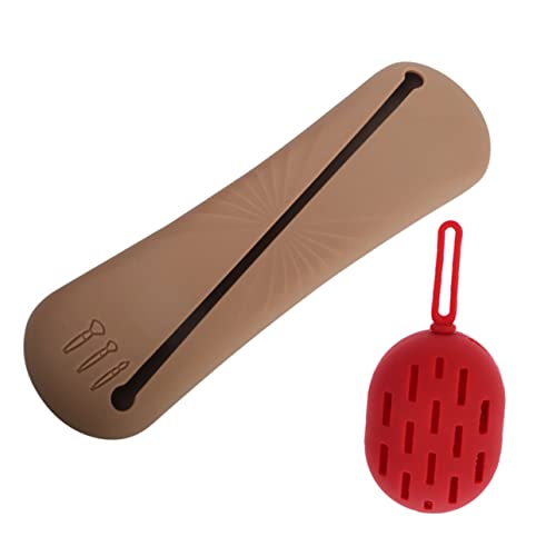 NIYANGLE 1 Satz Silikon Make Up Pinsel Aufbewahrungstasche mit Box Teilig Braune Pinsel Halterung Rote Box Praktischer Kosmetik Organizer für Unterwegs Platzsparend und Leicht zu von NIYANGLE