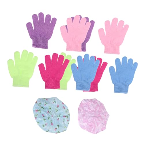 NIYANGLE 1 Satz Teiliges Set Badehandschuhe und Badekappe Schutzhandschuhe mit Fingern und Schützende Duschhaube Gemischte Farben Badekappe von NIYANGLE