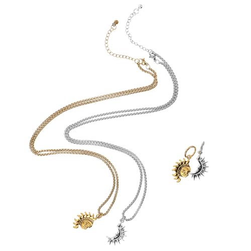 NIYANGLE 1 Set Sonne- und Mondschmuck: Boho-Ohrhänger und einzigartige Halskette mit Anhänger für Damen – Vintage-Halskette und Ohrringe für himmlische Paare zur Hochzeit von NIYANGLE