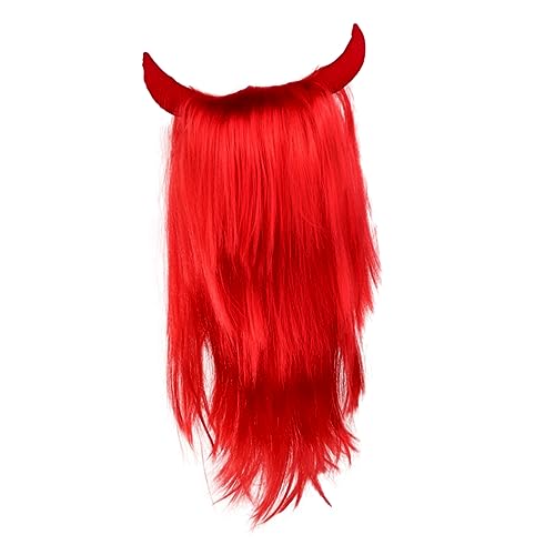 NIYANGLE Perückenhülle Party Haarperücke Teufelskostüm Accessoire Cosplay Perücke Perücke Mit Hörnern Für Halloween Verarbeitet Angenehmes Tragegefühl Atmungsaktiv Hautverträglich von NIYANGLE