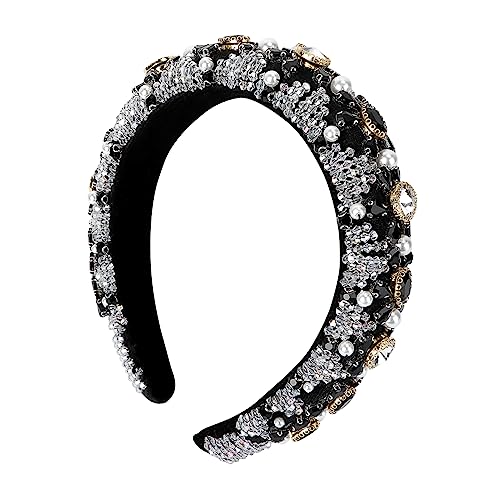 NIYANGLE 1 Stück Stirnband aus Kristallperlen haar zubehör stutzenhalter Stirnbänder barockes haarband mit strasssteinen Frauen Kopfbedeckung Haarschmuck für die Braut Goldener Samt Black von NIYANGLE