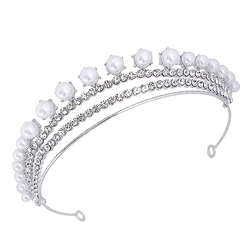 NIYANGLE 1 Stück Tiara Quinceanera Braut Hochzeit Krone Frau Krone Kopfschmuck Haarschmuck Prinzessin Frauen Braut Kopfschmuck Für Hochzeit Perle Braut Hochzeit Kopfschmuck Happy Silber von NIYANGLE