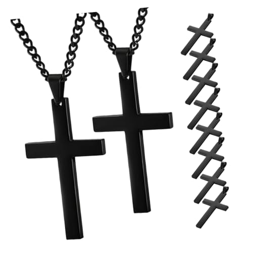 NIYANGLE 10stücke Schwarze Kreuzkette Mit Kreuzanhänger Für Damen Herren Jugendliche Pullover Schmuck Halskette Anhänger Garderobe Outfit Anlass von NIYANGLE
