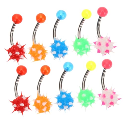 NIYANGLE 10 Stück Teiliges Bauchnabelpiercing mit Farbigen Fellbällen Hautfreundlich Leicht und Angenehm für Damen Modischer Körperschmuck für Party Festival und Alltag von NIYANGLE