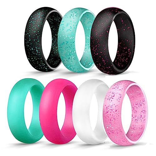 NIYANGLE 10 Stück Teiliges Dünne Stapelbare Sportsilikonringe mit Glitzereffekt Langlebige Komfortable Gummiringe für Fitness Outdoor Yoga Radfahren Reisen von NIYANGLE