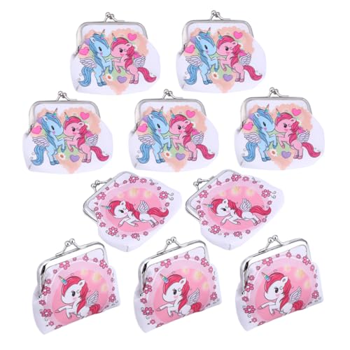 NIYANGLE 10 Stück Teiliges Geldbörsen mit Cartoon Einhornmuster Kompakte Kiss Lock Verschluss Portemonnaies Strapazierfähigem PVC für Damen und Mädchen Kleine Tragbare Münztaschen für von NIYANGLE