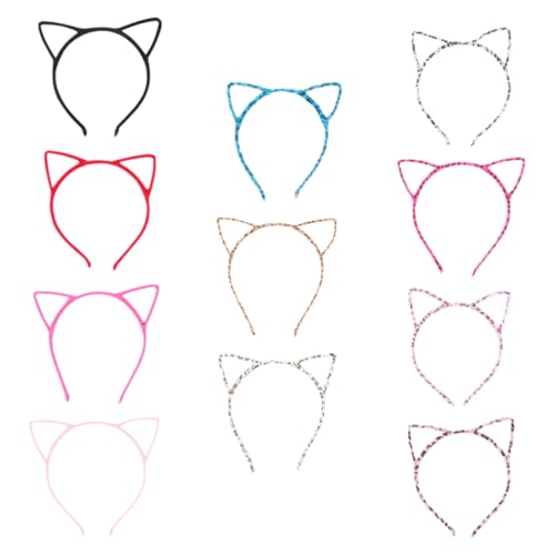 NIYANGLE 12 Stück Katzenohren Haarreifen Lustige und Farbenfrohe Haarschmuck für Halloween Karneval und Kostümpartys Leicht und Dekorativ für Mädchen und von NIYANGLE