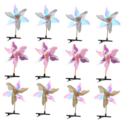 NIYANGLE 12 Stück Teiliges Glänzende Windmühlen Haarclips für Mädchen Süße Drehbare Haarspangen mit Pailletten Spielerisches Haarschmuck Accessoire für Zauberhafte Frisuren und Gemeinsames von NIYANGLE