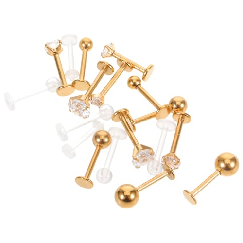 NIYANGLE 18 Stück Edelstahl-Kugel-Labret-Lippe Tragus Helix-Ohrring-Stecker Langhantel- Körper-Piercing-Schmuck für Frauen Stablänge 8 mm von NIYANGLE