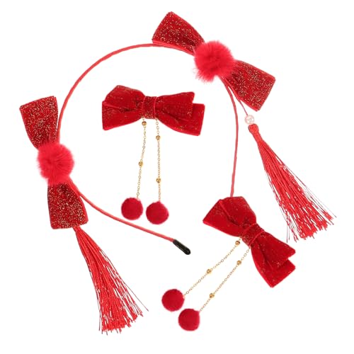 NIYANGLE 1satz Roten Und Goldenen Schleifen-haarclips Quasten Und Furry Für Chinesisches Neujahr Elegantes Haaraccessoire Für Mädchen Für Feste Und Besondere Anlässe von NIYANGLE