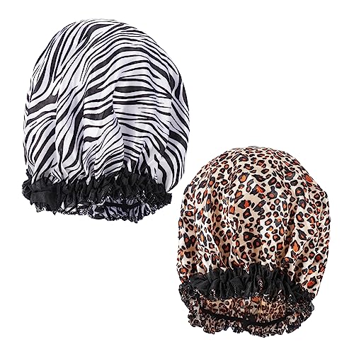 NIYANGLE 1stück Damen Satin Schlafhaube Mit Breitem Rand Komfortabel Und Atmungsaktiv Zum Schlafen Make-up Oder Gesichtswaschen Teiliges Zebra Und Leopardenmuster von NIYANGLE