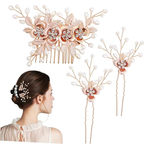 NIYANGLE 1satz Teiliges Haarkämme Und Haarspangen Mit Perlen Und Blüten Elegantes Haaraccessoire Für Frauen Für Hochzeiten Und Besondere Anlässe Vielseitig Einsetzbar von NIYANGLE