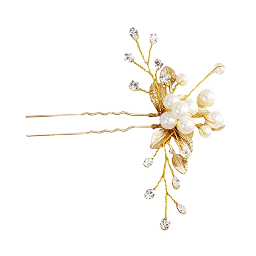 NIYANGLE 1stück Hochzeits Haarnadel Mit Perlen Und Blumen Handgefertigter Brautschmuck Elegante Haarspange Für Braut Goldfarbenes Haaraccessoire Für Besondere Anlässe von NIYANGLE