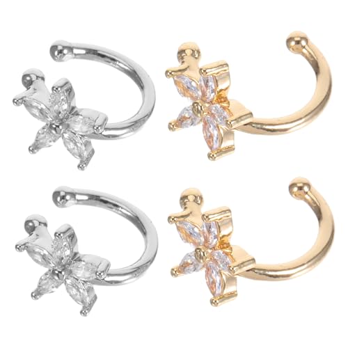 NIYANGLE 2 Paar Non Piercing Ear Blüten design Kupfer Ohrclips mit Zirkonia Strass Blumen Ohrschmuck für Damen Elegant Vielseitig Angenehm von NIYANGLE