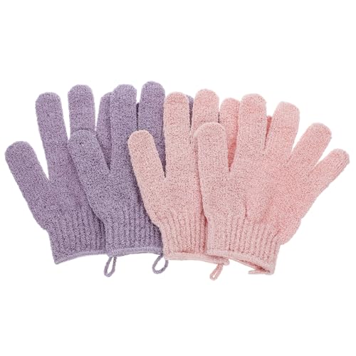NIYANGLE 2 Paare Badetuchhandschuhe Schrubbhandschuhe Handpeelinghandschuh TPU-Duschhandschuhe und Scheuertuch Körperwaschhandschuhe Duschhandschuhe für Damen Polyester von NIYANGLE