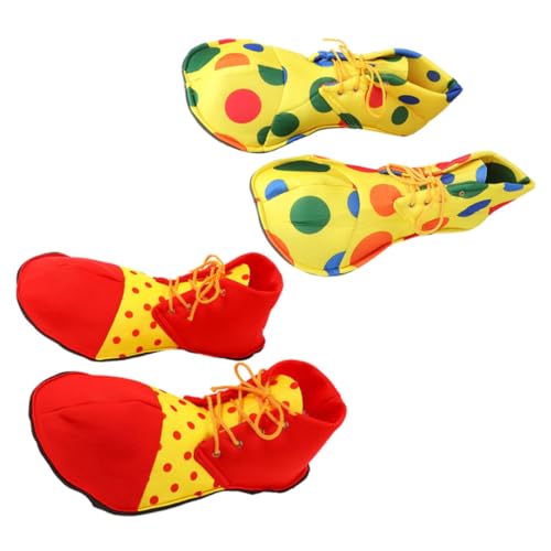 NIYANGLE 2 Paare Clown Kostümschuhe Bunte Große Punkte Rotes Stoffdesign Leichte Clown Cosplay Schuhe für Karneval Halloween Fasching und Kostümpartys Erwachsene von NIYANGLE