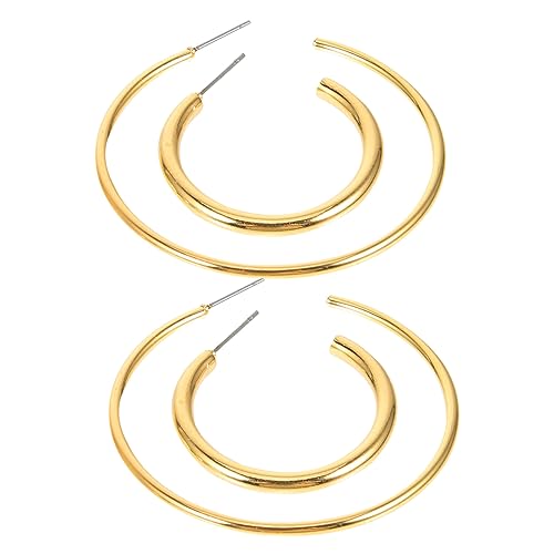 NIYANGLE 2 Paare Damen Creolen Ohrringe Goldfarben Leicht Glänzend Filigrane C Förmige Ohrringe Modisch und Vielseitig für Alltag und Besondere Anlässe von NIYANGLE