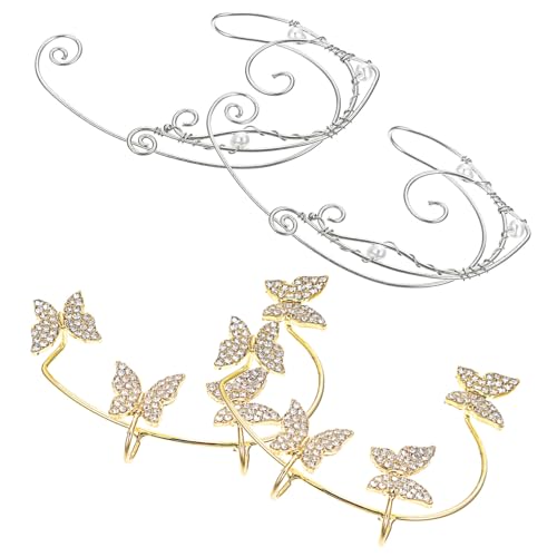 NIYANGLE 2 Paare Ohrclips für Damen Schmetterling Elfen Design Ohrklemmen ohne Ohrloch Glänzende Strasssteine Leichte Ohrmanschetten Schmuck für Party Hochzeit NIYANGLE 2 Paare Ohrclips für Damen Schmetterling Elfen Design Ohrklemmen ohne Ohrloch Glänzende Strasssteine Leichte Ohrmanschetten Schmuck für Party Hochzeit von NIYANGLE