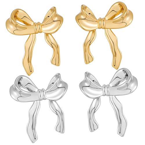 NIYANGLE 2 Paare Ohrstecker Schleifenohrringe aus Vergoldet und Versilbert Zarte Schleifen Designs für Damen Langlebig Modisch Vielseitig Kombinierbar Einfache Handhabung NIYANGLE 2 Paare Ohrstecker Schleifenohrringe aus Vergoldet und Versilbert Zarte Schleifen Designs für Damen Langlebig Modisch Vielseitig Kombinierbar Einfache Handhabung von NIYANGLE