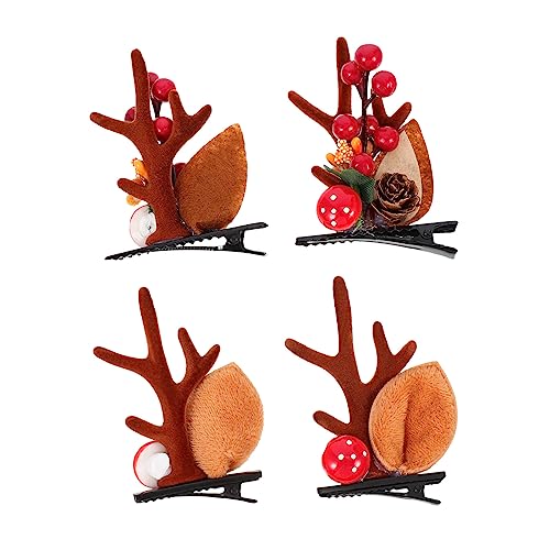 NIYANGLE 2 Paare Weihnachtliche Haarspangen mit Niedlichen Rentiergeweih Designs Langlebige und Vliesstoffe Festliche Haarschmuck Clips für Frauen für Party Geburtstag und Winterfeiern von NIYANGLE