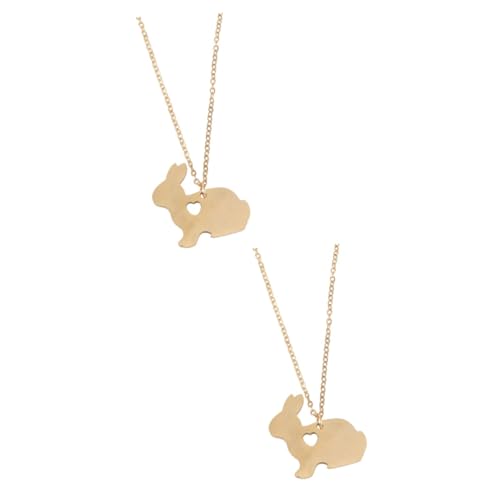 NIYANGLE 2 Stck Goldfarbene Rabbit Halskette mit Hollow out Herz Anhänger Verarbeitung Vielseitiger Schmuck für Mädchen Komfortabel und Langlebig Damen Kette für Alltag und von NIYANGLE