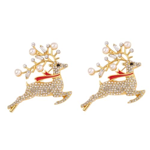 NIYANGLE 2 Stck Weihnachtliche Brosche mit Funkelnden Strasssteinen Elch Design Goldfarben Modisches Party Kostümzubehör Eleganter Anstecker für Festliche Kleidung und Trachten von NIYANGLE