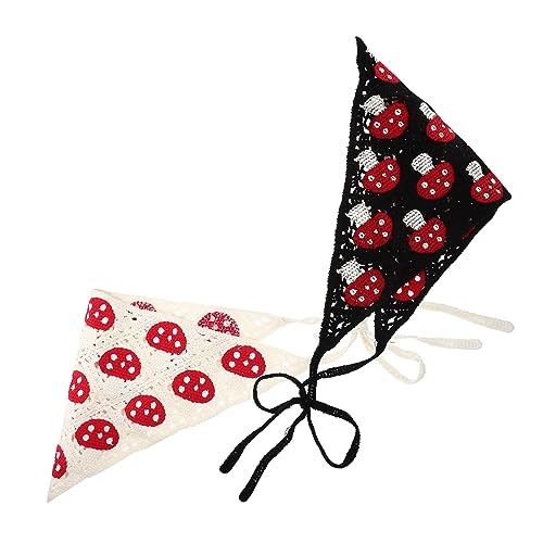 NIYANGLE 2 Stck. Teiliges Häkel Stirnband Damen Haarschal mit Pilzmuster Weiches Hautfreundliches Modisches Dreieckstuch für Alltag Party Atmungsaktiv Vielseitig Kombinierbar von NIYANGLE