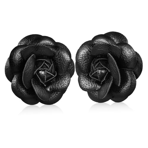 NIYANGLE 2 Stk. Schwarze Lederblumen Schuhclips Abnehmbare Blüten-dekoration für Damen High Heels Sandalen und Stiefel Elegante Handgenähte Schuhschmuck Clips für Modische Schuhverzierung von NIYANGLE