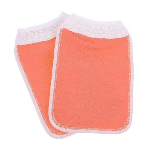 NIYANGLE 2 Stück Badetuch Handtuch Badeschrubber Tiefes Peelinghandschuh Doppelt Badewanne Duschhandschuh Körper Fausthandschuh Mikrofaser Duschhandschuhe Schrubben Orange Pflanzenfasern von NIYANGLE