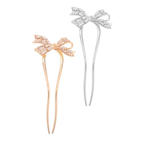 NIYANGLE 2 Stück Chinesische U-förmige Haarnadeln mit Strass-Schleife Handgefertigte Vintage Haarspangen für Stilvolle Hochzeitsfrisuren Festliche French Twist Chignon Haarschmuck für Damen von NIYANGLE