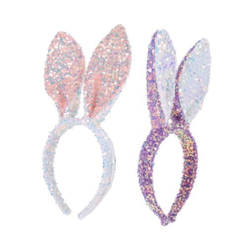 NIYANGLE 2 Stück Glitzernde Hasenohren Haarreif Süßes Haarband für Mädchen für Kostümpartys Fotorequisiten und Feiern von NIYANGLE