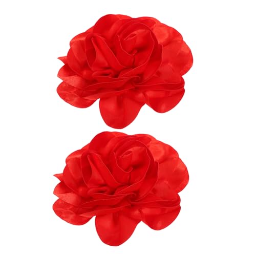 NIYANGLE 2 Stück Große Handgefertigte Blumenbrosche Satin Robuste Anstecknadel für Damen Rote Rosenblüte Modisches Accessoire für Hochzeit Party Mantel und Schal Teiliges von NIYANGLE