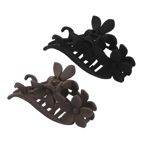 NIYANGLE 2 Stück Große Matte Haarspangen mit Doppelfloralem Design Starke Rutschfeste Haarklammern für Dickes Haar Leichte Langlebige Haarklammern für Frauen Schwarz und Dunkelbraun von NIYANGLE