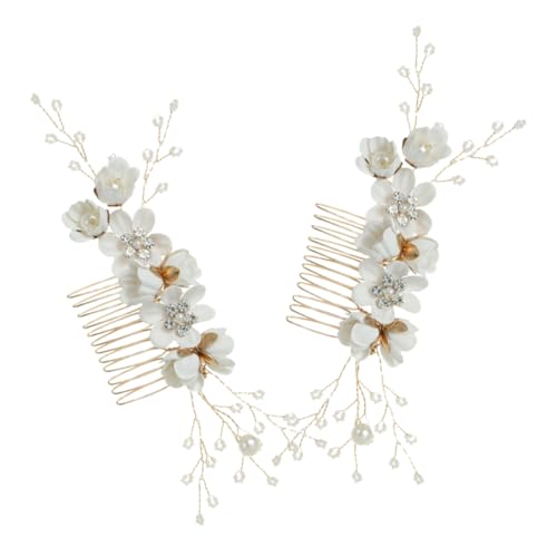 NIYANGLE 2stücke Braut Haarkämme Mit Blumen Und Strasssteinen Hochzeits-haaraccessoires Für Frauen Stilvolle Haarschmuck Für Besonderen Anlass von NIYANGLE