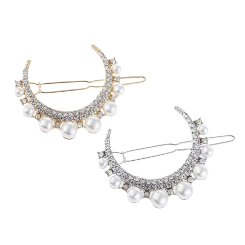 NIYANGLE 2 Stück Haarklammern für Damen Perlenmond Haarnadeln aus Haarschmuck Accessoire für Hochzeiten und Besondere Anlässe Gold und Silber von NIYANGLE