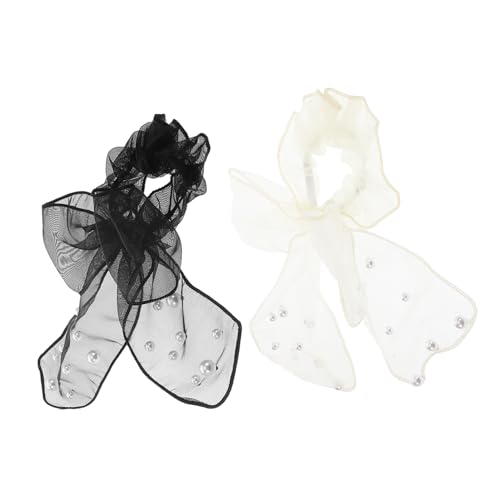 NIYANGLE 2stücke Teiliges Haargummis Mit Schleife Netz Und Perlen Elastische Haarbänder Für Damen Haaraccessoires Für Alltag Und Partys Für Haartyp von NIYANGLE