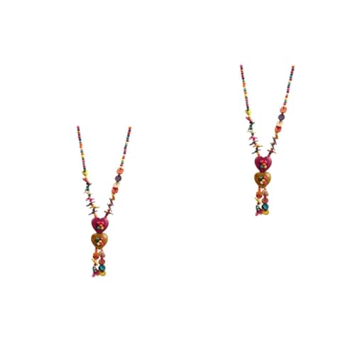 NIYANGLE 2 Stück Handgefertigte Damen Holzperlen Halskette mit Kokosnussschale Herzanhänger Modischer Schmuck für Frauen und Mädchen Farblich Zufällige Auswahl Vielseitig von NIYANGLE
