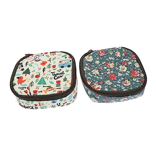 NIYANGLE 2 Stück Kosmetiktasche für Damen und Aufbewahrung für Damenbinden Münzen Lippenstifte und Kleine Gegenstände Blumenmuster und Waldmotiv von NIYANGLE
