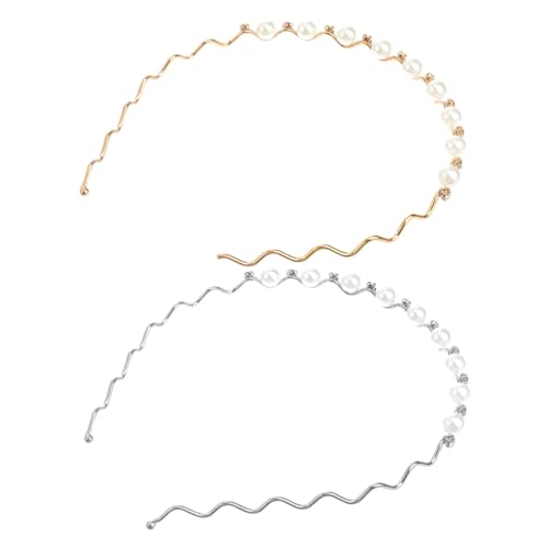 NIYANGLE 2stücke Goldenes Haarband Mit Perlen Für Frauen Kristallstirnband Als Kopfbedeckung Damenhaarband Für Hochzeit Und Party Perlenstirnband Als Accessoire Silber Und Gold von NIYANGLE