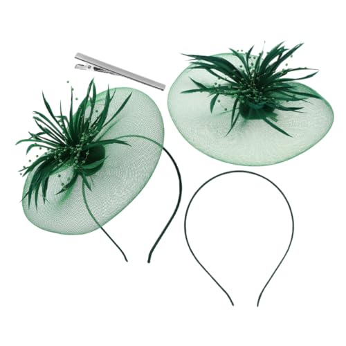 NIYANGLE 2 Stück Netzschleier Fascinator Hut Haarschmuck Stirnband für Hochzeiten und Teepartys Dunkelgrün Vielseitig Einsetzbar von NIYANGLE