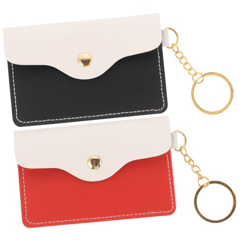 NIYANGLE 2 Stück Modische Geldbörse mit Schlüsselring PU Material Farblich Sortiert Schwarz Rot Kompakter Kleingeld und Kartenhalter für Damen Praktischer Schlüsselanhänger und von NIYANGLE