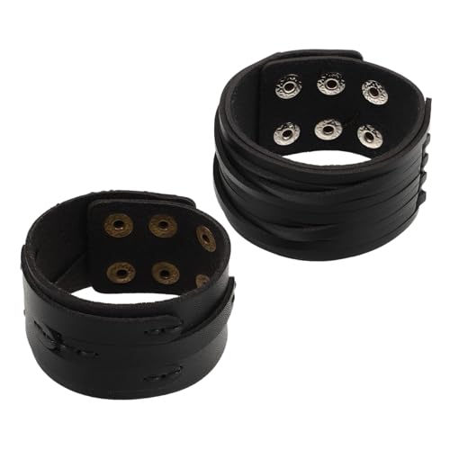 NIYANGLE 2stücke Nietenarmband Für Herren Verstellbar Retro-punk-stil Aus Strapazierfähigem Pu-material Modisches Handgelenkschmuck Für Tägliche Trage von NIYANGLE